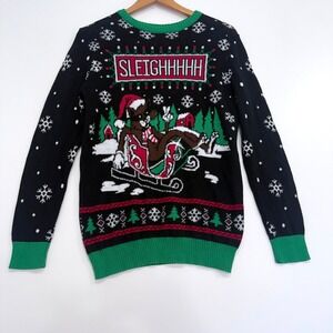 Well Worn Holiday Sweater Mens XL Black Sleighhhhh Reindeer Ugly Christmas